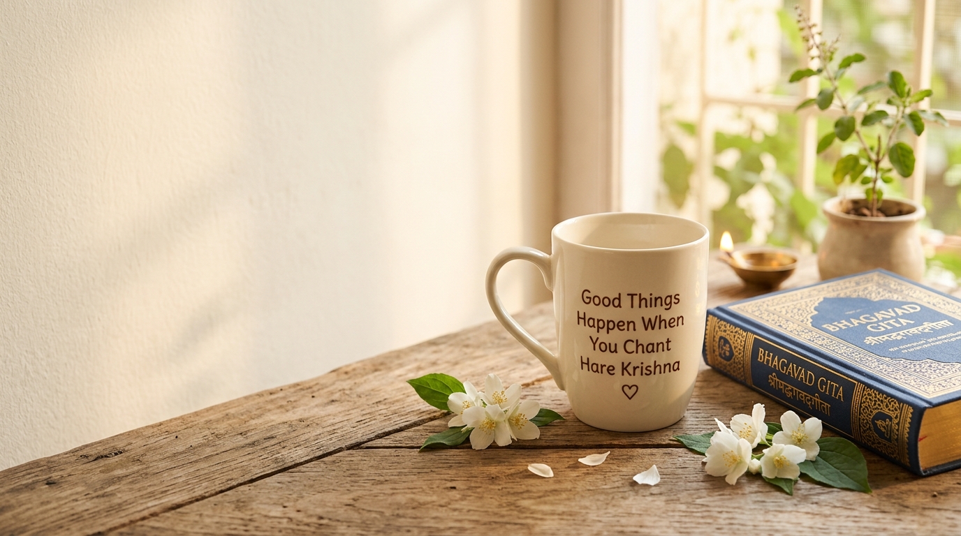 Good Things Happen When You Chant Hare Krishna Mug & Bhagavad Gita